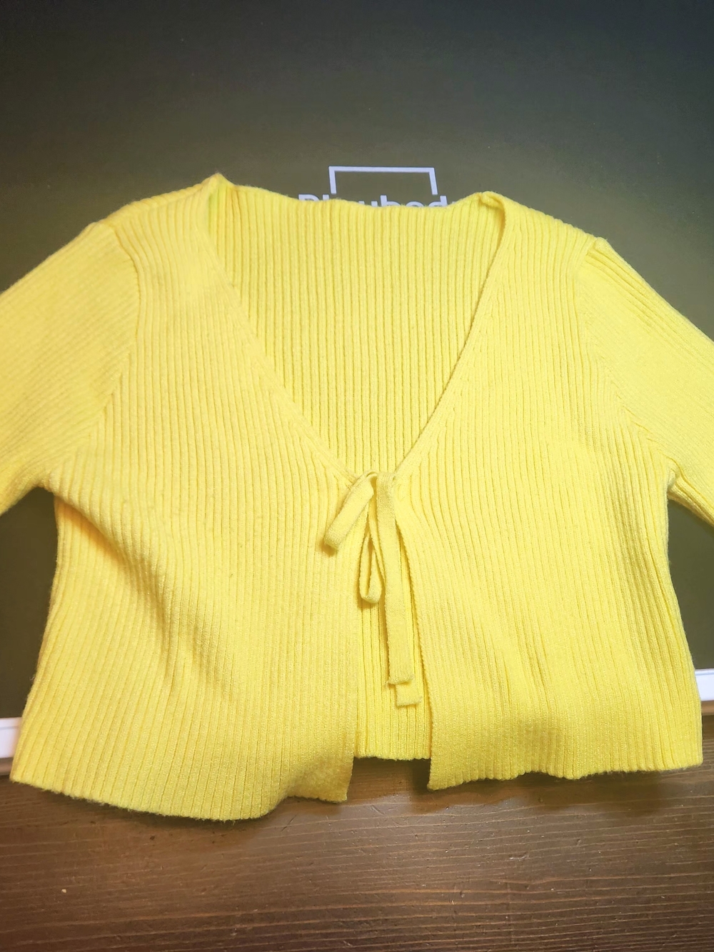 Yellow Tie-Front Ribbed Women’s Sweater